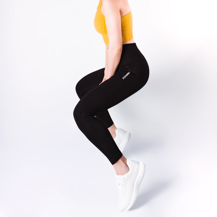 Step Ahead Women's Seamless High Waisted Black Work Out Leggings Step Ahead Women's Seamless High Waisted Black Work Out Leggings