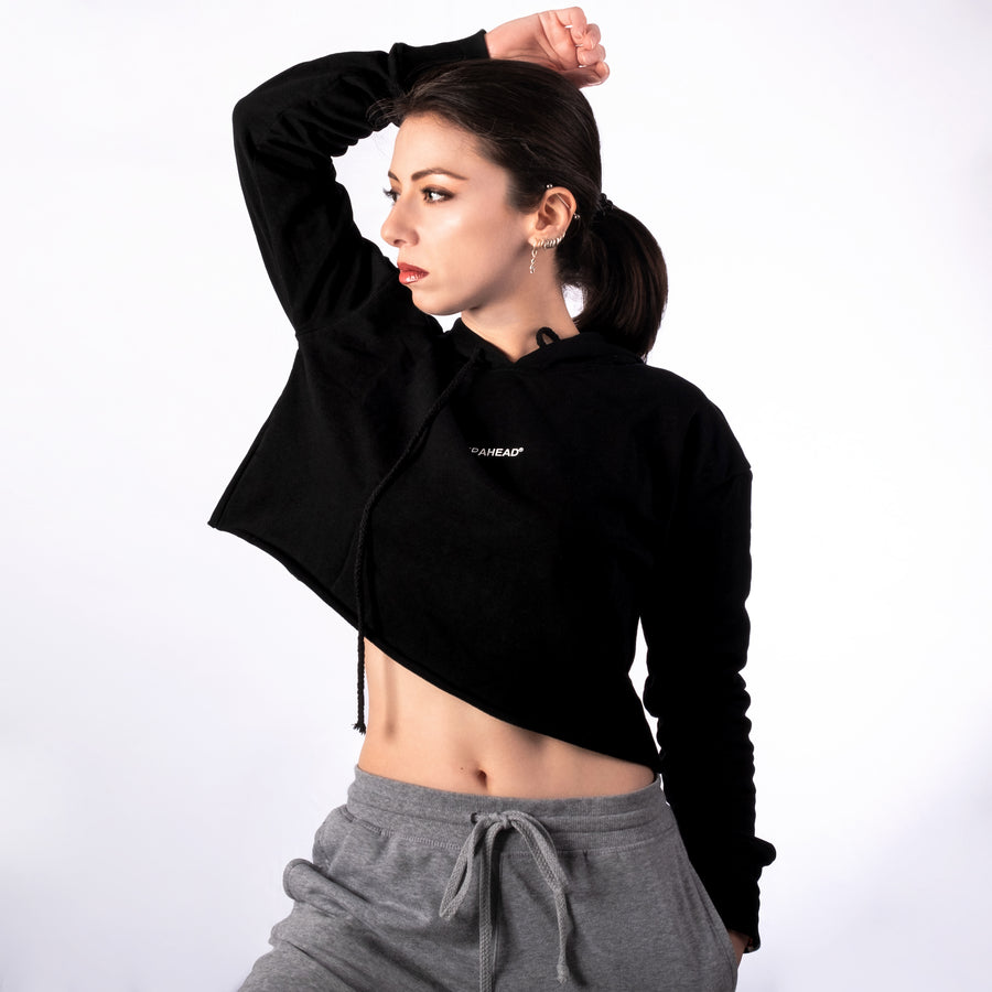 STEP AHEAD Black Pullover Crop Top Hoodie STEP AHEAD Black Pullover Crop Top Hoodie