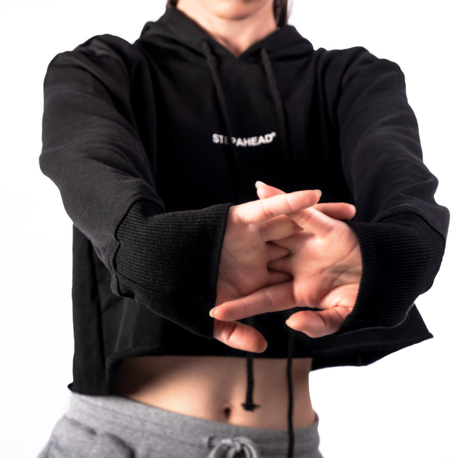 STEP AHEAD Black Pullover Crop Top Hoodie STEP AHEAD Black Pullover Crop Top Hoodie