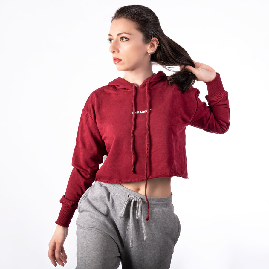 STEP AHEAD Red Pullover Crop Top Hoodie STEP AHEAD Red Pullover Crop Top Hoodie
