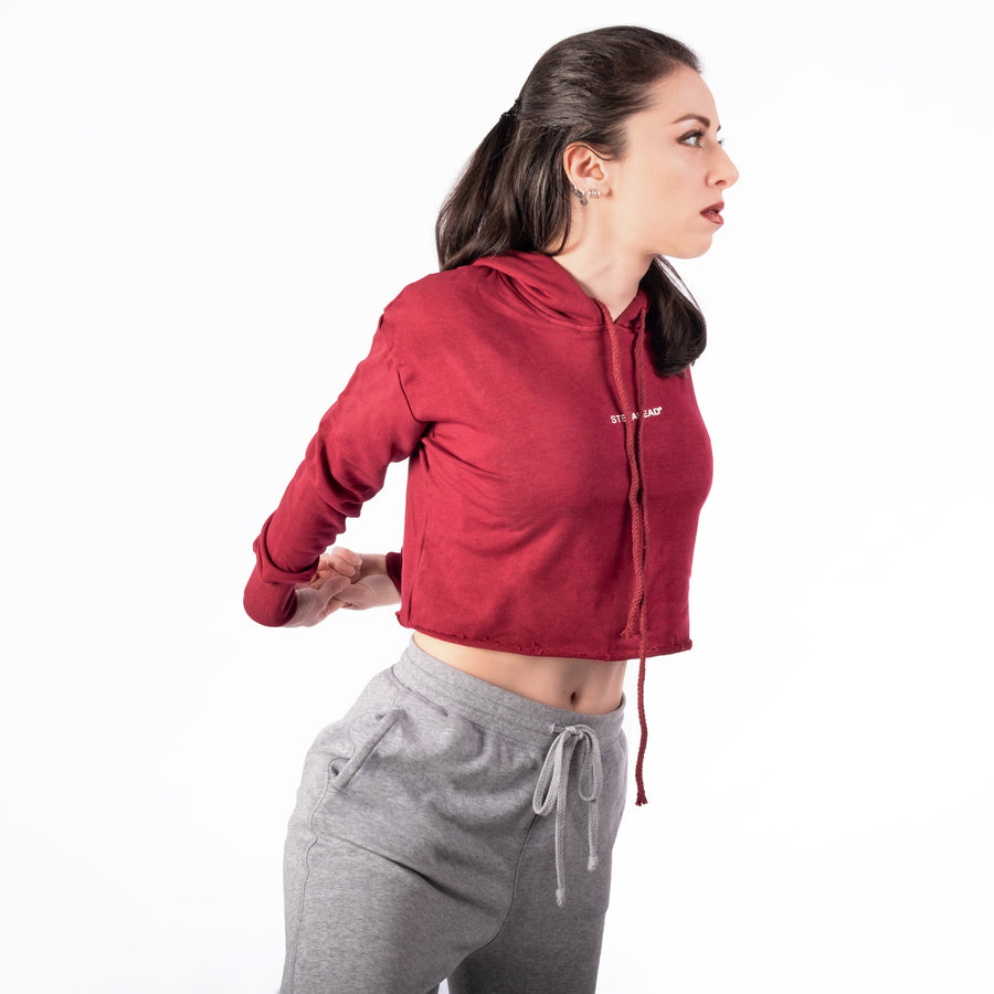 STEP AHEAD Red Pullover Crop Top Hoodie STEP AHEAD Red Pullover Crop Top Hoodie