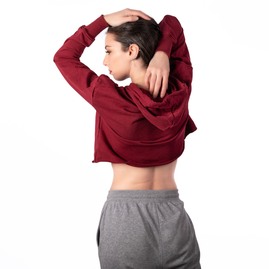 STEP AHEAD Red Pullover Crop Top Hoodie STEP AHEAD Red Pullover Crop Top Hoodie