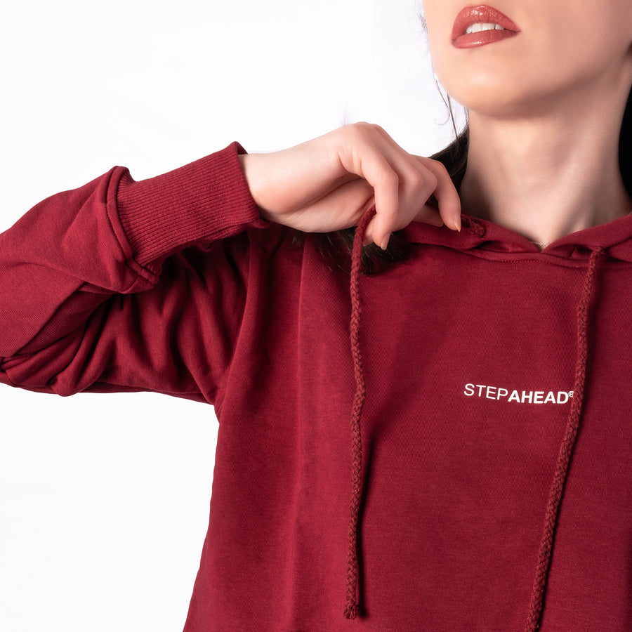STEP AHEAD Red Pullover Crop Top Hoodie STEP AHEAD Red Pullover Crop Top Hoodie