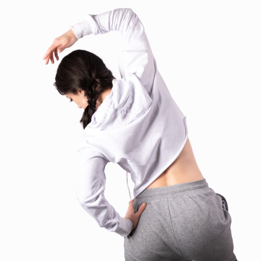 STEP AHEAD White Pullover Crop Top Hoodie STEP AHEAD White Pullover Crop Top Hoodie