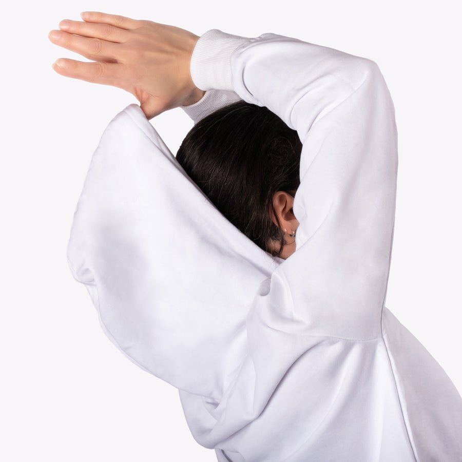 STEP AHEAD White Pullover Crop Top Hoodie STEP AHEAD White Pullover Crop Top Hoodie