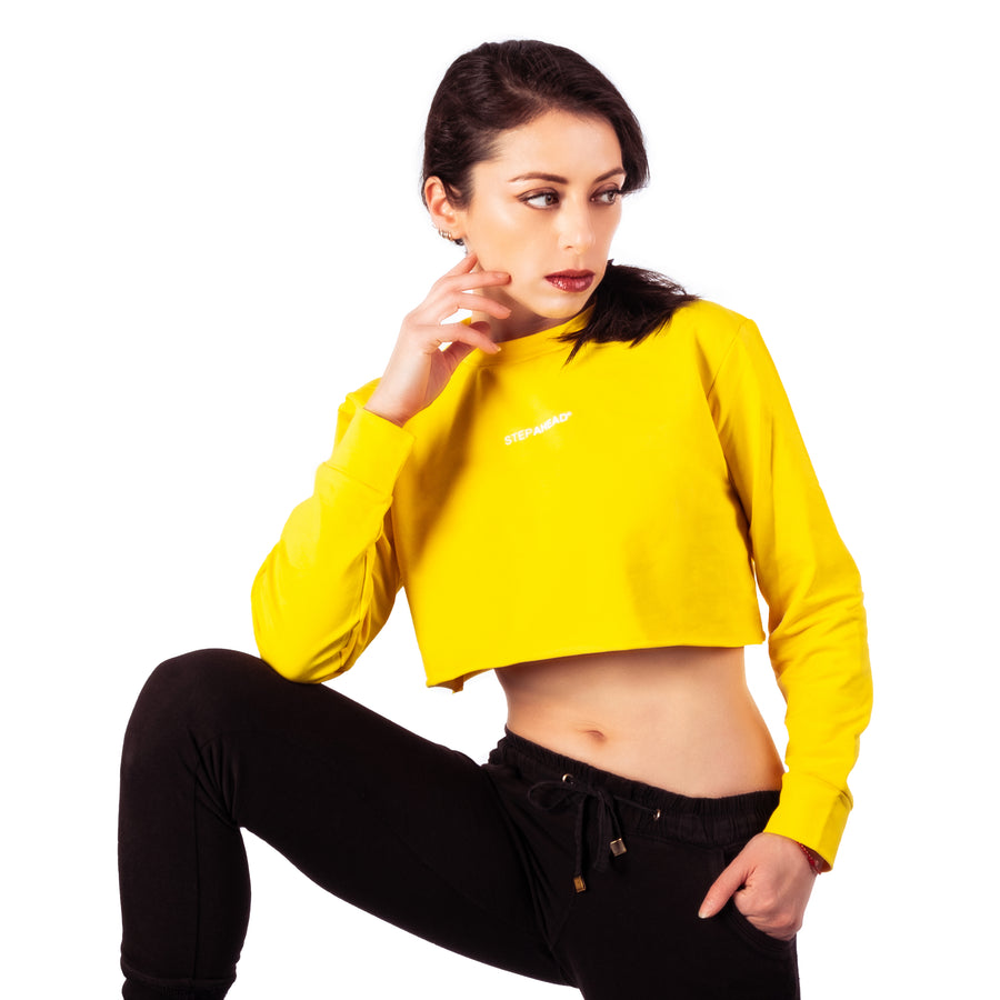 Step Ahead Pullover Crop Yellow Sweatshirt Step Ahead Pullover Crop Yellow Sweatshirt