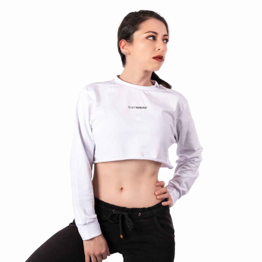Step Ahead Pullover Crop White Sweatshirt Step Ahead Pullover Crop White Sweatshirt