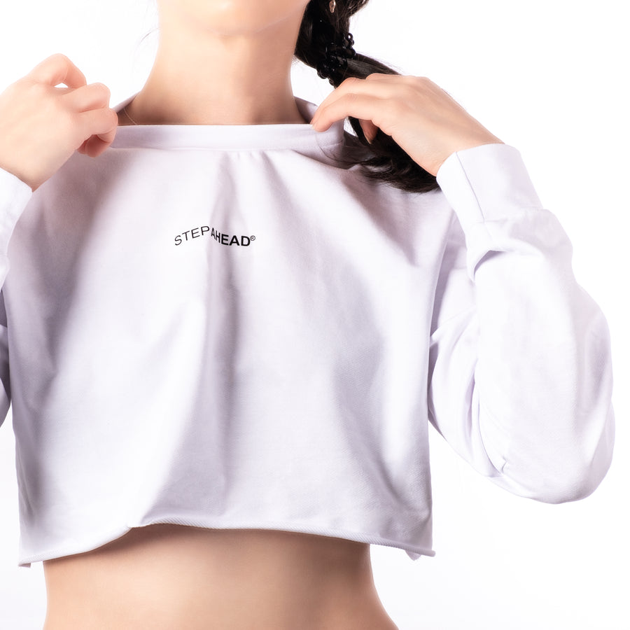 Step Ahead Pullover Crop White Sweatshirt Step Ahead Pullover Crop White Sweatshirt