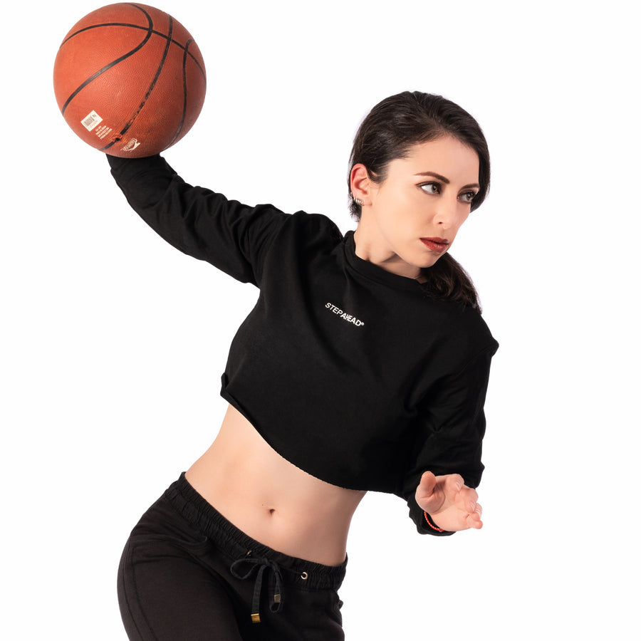 Step Ahead Pullover Crop Black Sweatshirt Step Ahead Pullover Crop Black Sweatshirt