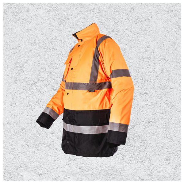 Custom Print Hi Vis Two Tone Parka Jacket - Orange / Navy
