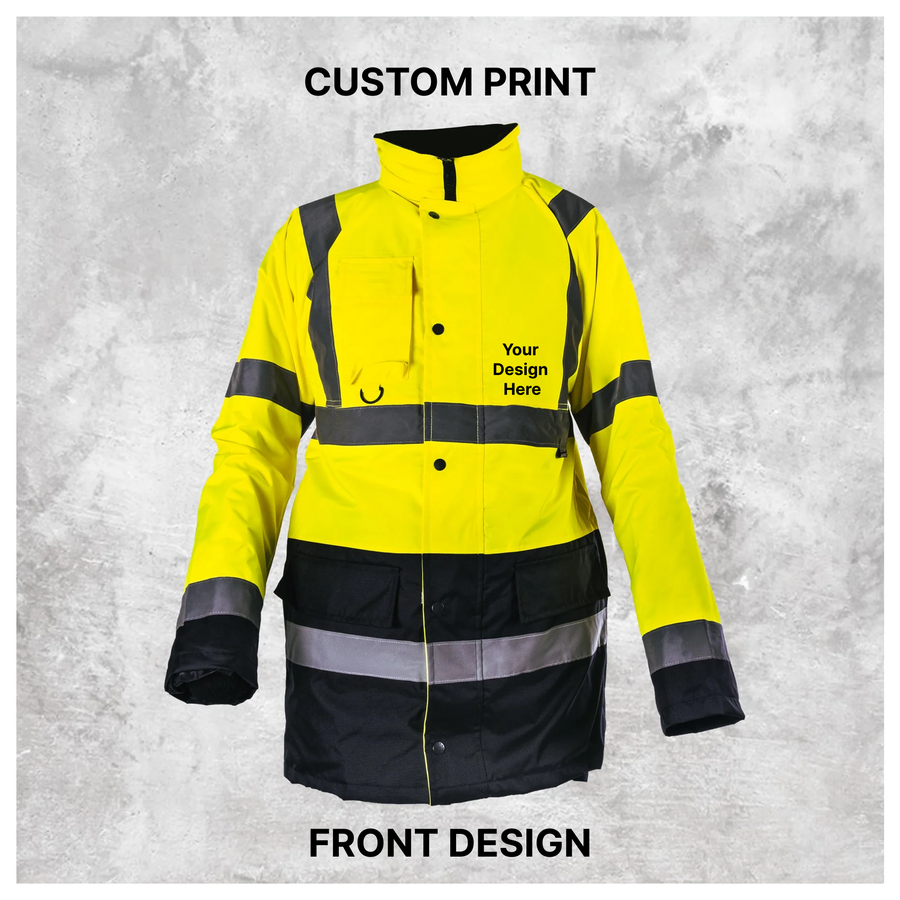 Custom Print Hi Vis Two Tone Parka Jacket - Yellow / Navy