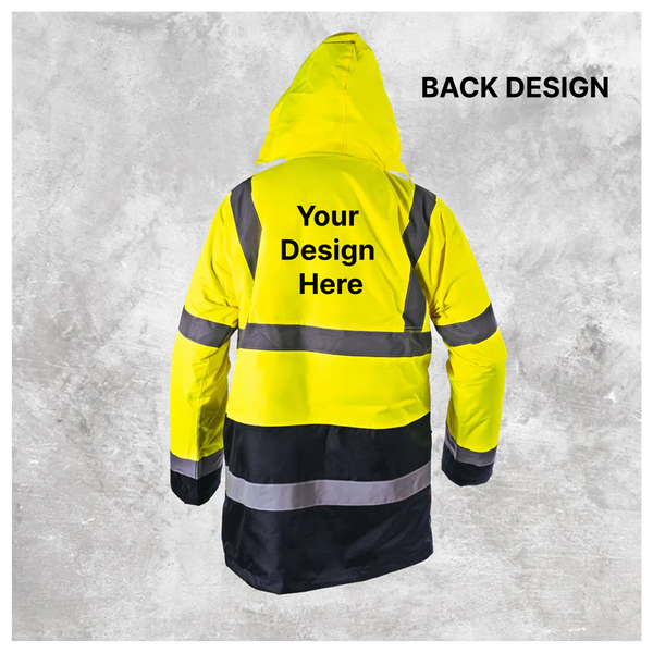 Custom Print Hi Vis Two Tone Parka Jacket - Yellow / Navy