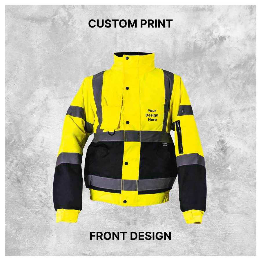 Custom Print Hi-Vis Waterproof Bomber Jacket - Yellow/Navy