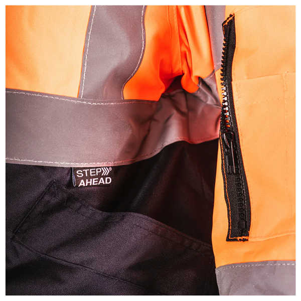 Custom Print Hi-Vis Waterproof Bomber Jacket - Orange/Navy