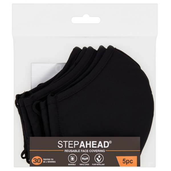 5 x Pack Step Ahead Reusable Black Face Mask